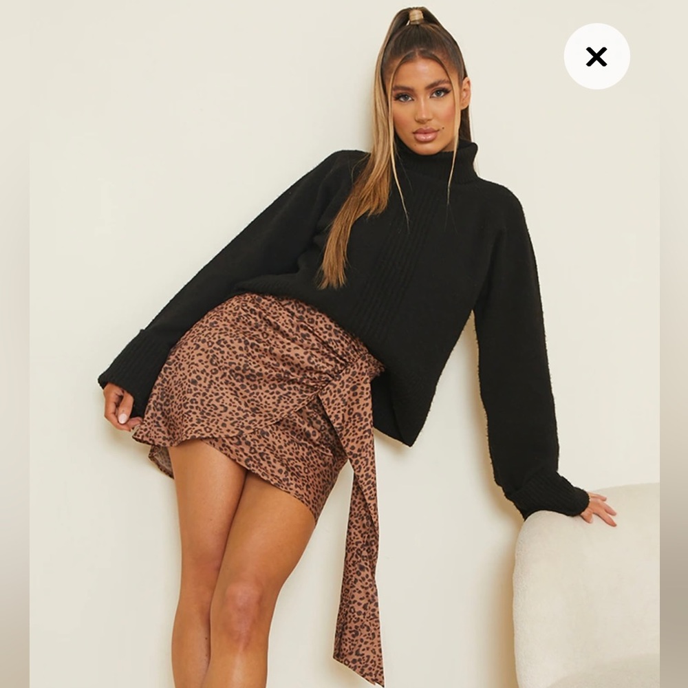 Brown Leopard Print Drape Front Mini Skirt